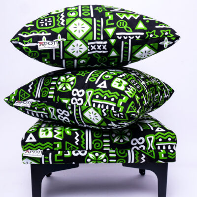 Adinkra Footstools with Twin Throw Pillows